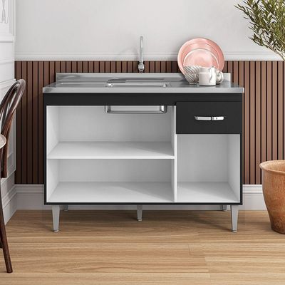 Balcão Para Pia Gabriela Sem Tampo 120Cm 3 Portas 1 Gaveta - Ajl Móveis Cor Preto
