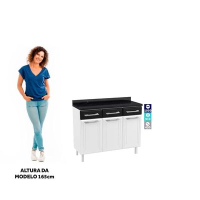 Balcão Gabinete Cozinha Aço Topázio Com Tampo