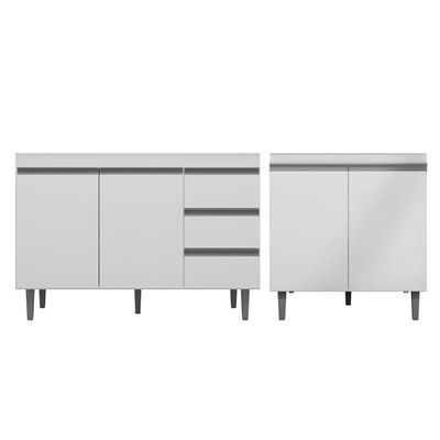Balcão Gabinete Pia 120Cm E Armário Para Cooktop Branco