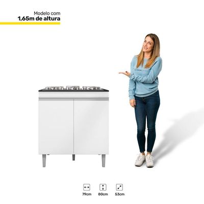 Balcão Gabinete Pia 120Cm E Armário Para Cooktop Branco