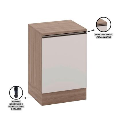 Balcão Com Tampo 58 Cm 1 Porta Etna Poliman Móveis Carvalho Oak E Off White