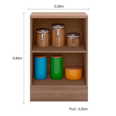 Balcão Com Tampo 58 Cm 1 Porta Etna Poliman Móveis Carvalho Oak E Off White