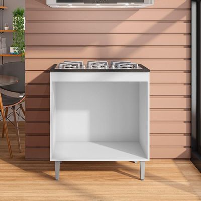 Balcão Gabinete Pia 100Cm E Armário Para Cooktop Branco