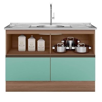 Balcão Para Pia E Cuba 120 Cm 2 Portas 3 Gavetas Etna Poliman Móveis Carvalho Oak/menta