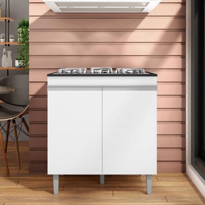 Balcão Gabinete Pia 100Cm E Armário Para Cooktop Branco