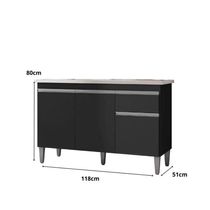 Balcão Gabinete De Pia Sem Tampo 120Cm 3 Portas Tatiane - Ajl Móveis Cor Preto