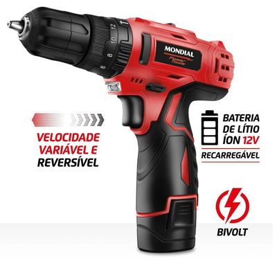 Parafusadeira E Furadeira 12V Com Maleta Mondial - Pi-12Ma Bivolt