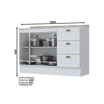Balcão De Cozinha Modulado Americana 2 Portas E 3 Gavetas C/tampo Branco - Henn