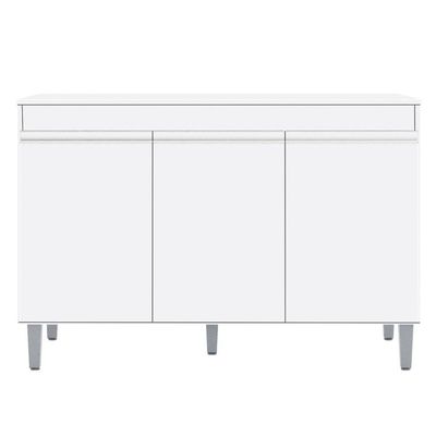 Balcão Buffet Gabinete Manu 120cm C/ Tampo 3 Portas Branco