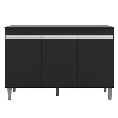 Balcão Buffet Gabinete Manu 120cm C/ Tampo 3 Portas Preto