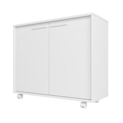 Balcão Em Mdp Com 2 Portas 2 Prateleiras E 4 Pés Com Rodízios Brv Móveis Branco