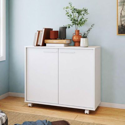 Balcão Em Mdp Com 2 Portas 2 Prateleiras E 4 Pés Com Rodízios Brv Móveis Branco