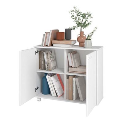 Balcão Em Mdp Com 2 Portas 2 Prateleiras E 4 Pés Com Rodízios Brv Móveis Branco