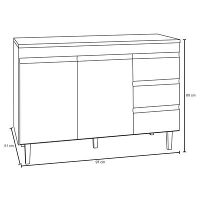 Balcão Sem Tampo 100Cm 2 Portas 3 Gavetas Andréia Branco