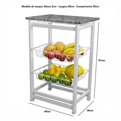 Fruteira C/Tampo De Granito E 2 Cestos Branco Utilaço Branco
