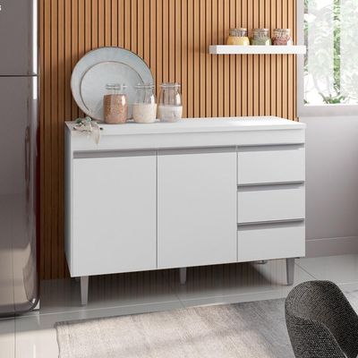Balcão Sem Tampo 100Cm 2 Portas 3 Gavetas Andréia Branco