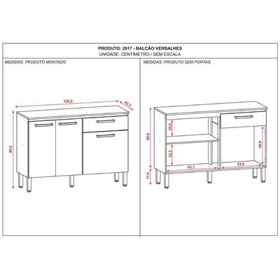 Balcão De Cozinha 120 Cm 3 Portas E 1 Gaveta Freijó