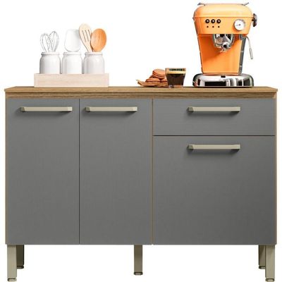 Balcão De Cozinha 120 Cm 3 Portas E 1 Gaveta Freijó