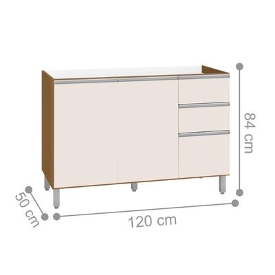 Balcão Para Cozinha 3 Portas Para Cuba Banfield Carvalho Off-white