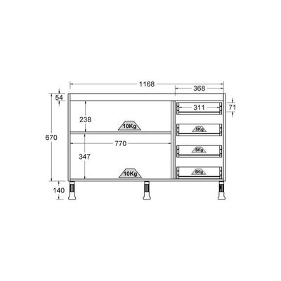 Balcão De Cozinha Ditália Aspen 2 Pt 4 Gavetas Cv/br Cd-104