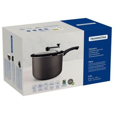 Pipoqueira Paris Antiaderente Starflon Max Chumbo Com Tampa De Vidro 22 Cm 4,8 L