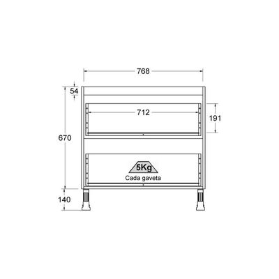 Balcão De Cozinha Ditália Aspen 2 Gv Vid Com Tampo Cv Cd-108