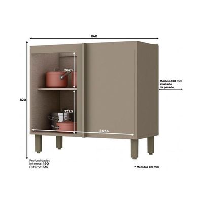 Balcão De Cozinha Modulado Canto Reto Connect 1 Porta S/ Tampo Duna/cristal - Henn