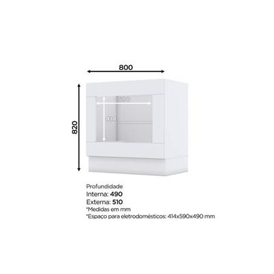 Balcão De Cozinha Americana P/ Forno Embutir S/ Tampo 80cm Cinza - Henn