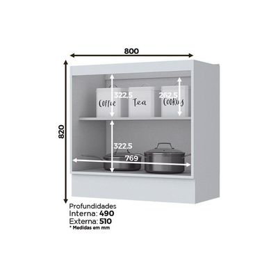 Balcão De Cozinha Americana 2 Portas S/ Tampo 80cm Branco - Henn