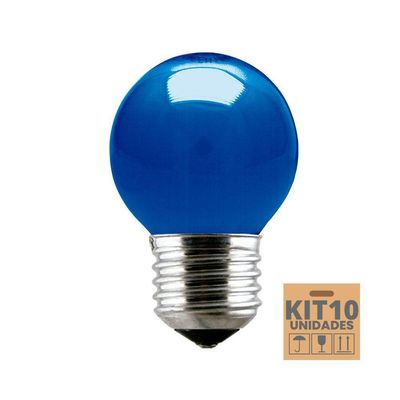 Kit 10 Lâmpadas Incandescente Taschibra Bolinha 15w E27 220v Azul