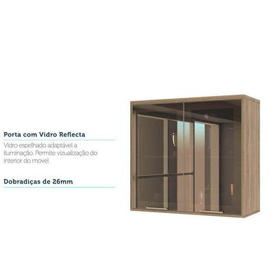Armário Aéreo 80cm 2 Portas Vidro Reflecta 1 Prateleira Mel