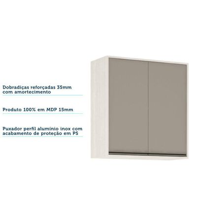 Armário Aéreo De Cozinha 80cm 2 Portas 2 Prateleiras Linea