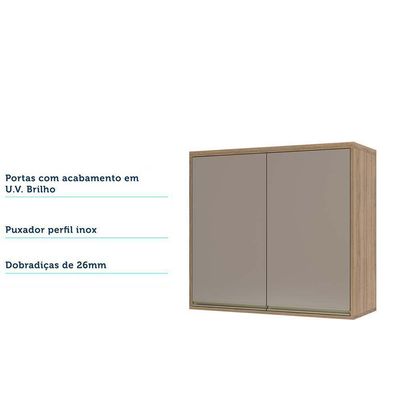 Armário Aéreo 80cm 2 Portas 1 Prateleira Mel Vanilla