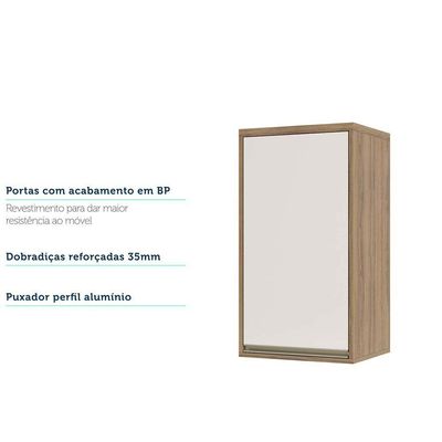 Armário Aéreo 40cm 1 Porta 1 Prateleira Mel Vanilla C/Pérola