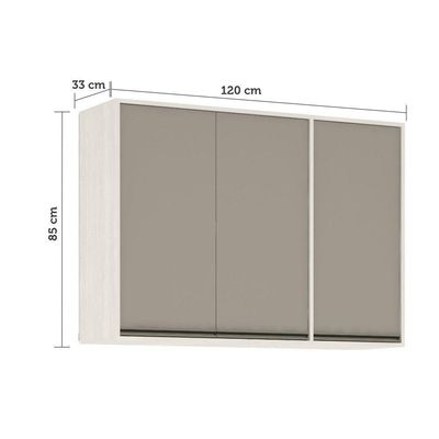 Armário Aéreo De Cozinha 120cm 3 Portas 5 Prateleiras Linea
