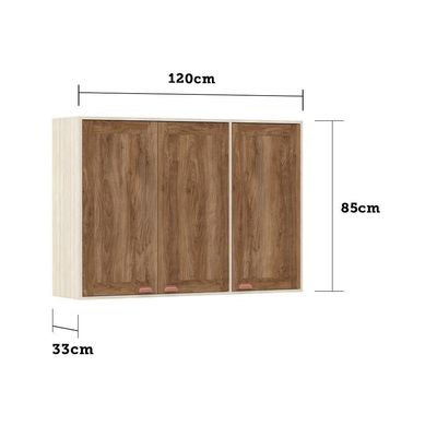 Armário Aéreo De Cozinha 120 Cm 3 Portas 5 Prateleiras
