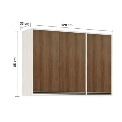 Armário Aéreo De Cozinha 120cm 3 Portas 5 Prateleiras Linea