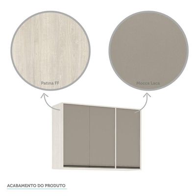 Armário Aéreo De Cozinha 120cm 3 Portas 5 Prateleiras Linea