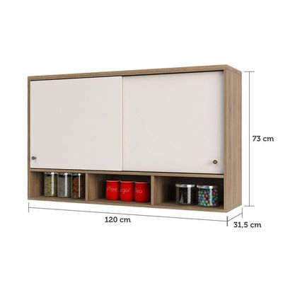Armário Aéreo 120cm 2 Portas De Correr E Nicho Inferior Mel