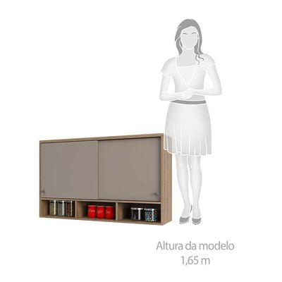 Armário Aéreo 120cm 2 Portas De Correr E Nicho Inferior Mel