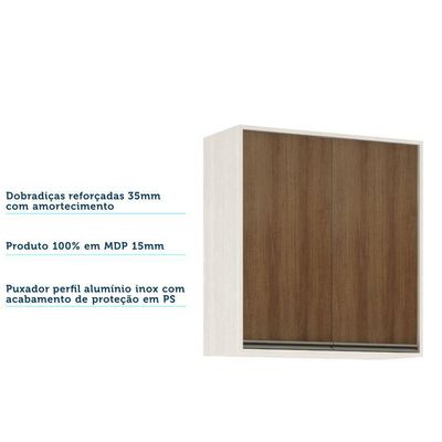Armário Aéreo De Cozinha 80cm 2 Portas 2 Prateleiras Linea