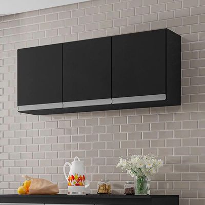 Armário Aéreo De Cozinha 3 Portas 120Cm Andréia Preto