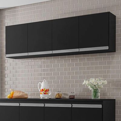 Armário Aéreo De Cozinha 4 Portas 160Cm Andréia Preto