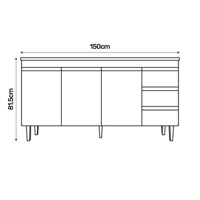 Balcão Gabinete 150cm 3 Portas E Armário Aéreo Branco