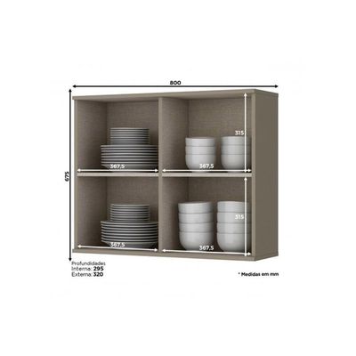 Armário Aéreo P/ Cozinha Connect 2 Portas C/vidro 80cm Duna - Henn