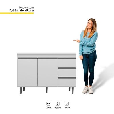 Balcão Gabinete 120cm 2 Portas E Armário Aéreo Branco