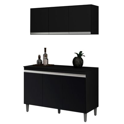 Armário Aéreo E Balcão Gabinete Cozinha 120cm Preto