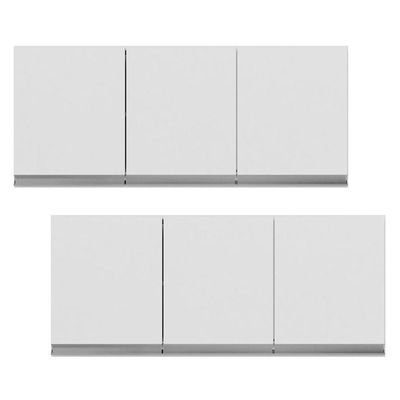 Kit 02 Armários De Cozinha Aéreo 120cm 3 Portas Branco