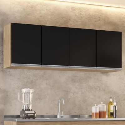 Armário Aéreo 160cm 4 Portas Nevada Castanho/preto - Lumil Móveis