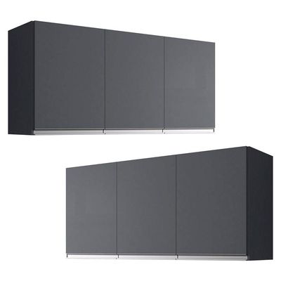 Kit 02 Armários De Cozinha Aéreo Andréia 120cm 3 Portas Cinza Escuro - Desk Design